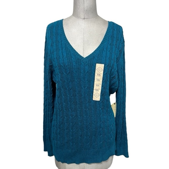 St. John’s Bay Regal Teal Long Sleeve Cable Knit Pullover Sweater Size XXL - Picture 1 of 9
